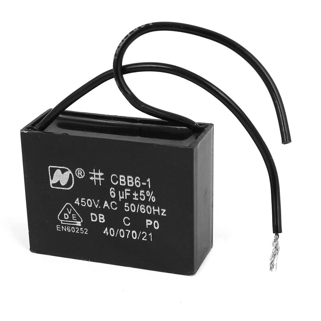 CBB6-1 AC 450V 6uF Polypropylene Film Motor Run Capacitor w Cable