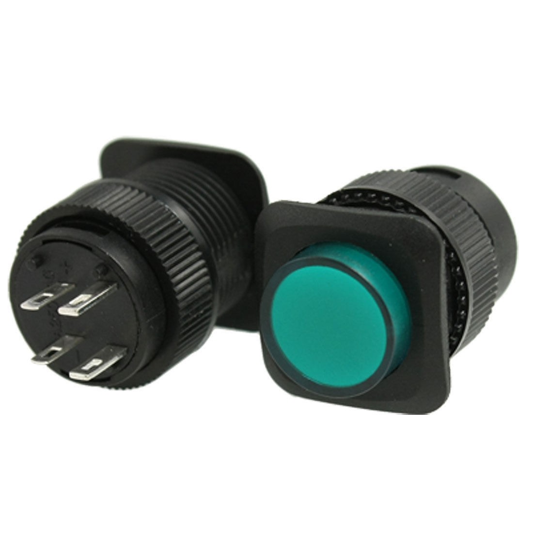10pcs 4 Pin 3V Green LED Light Round Cap OFF ON Momentary Push Button Switch 3A