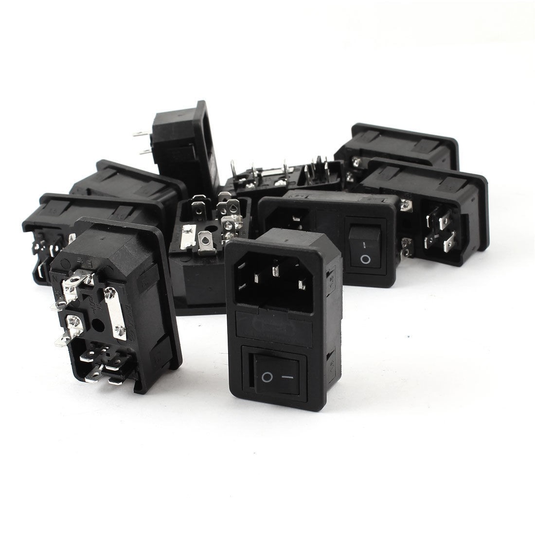 AC250V 10A DPST Black Button Rocker Switch IEC320 C14 Inlet Socket w Fuse 10 Pcs