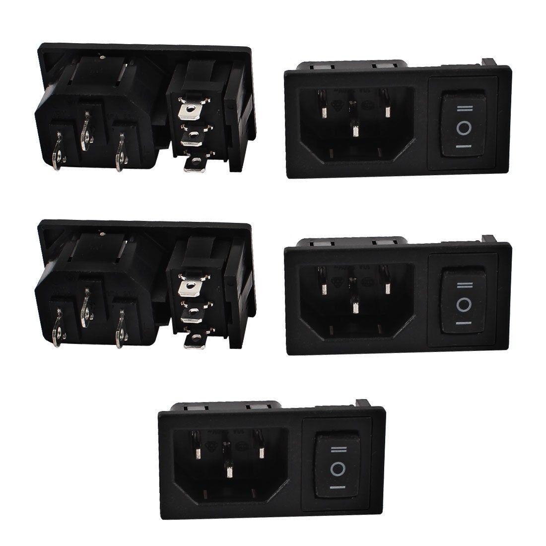 5 Pcs 3 Position 3Pin Rocker Switch IEC320 C14 Inlet Power Socket AC 10A 250V