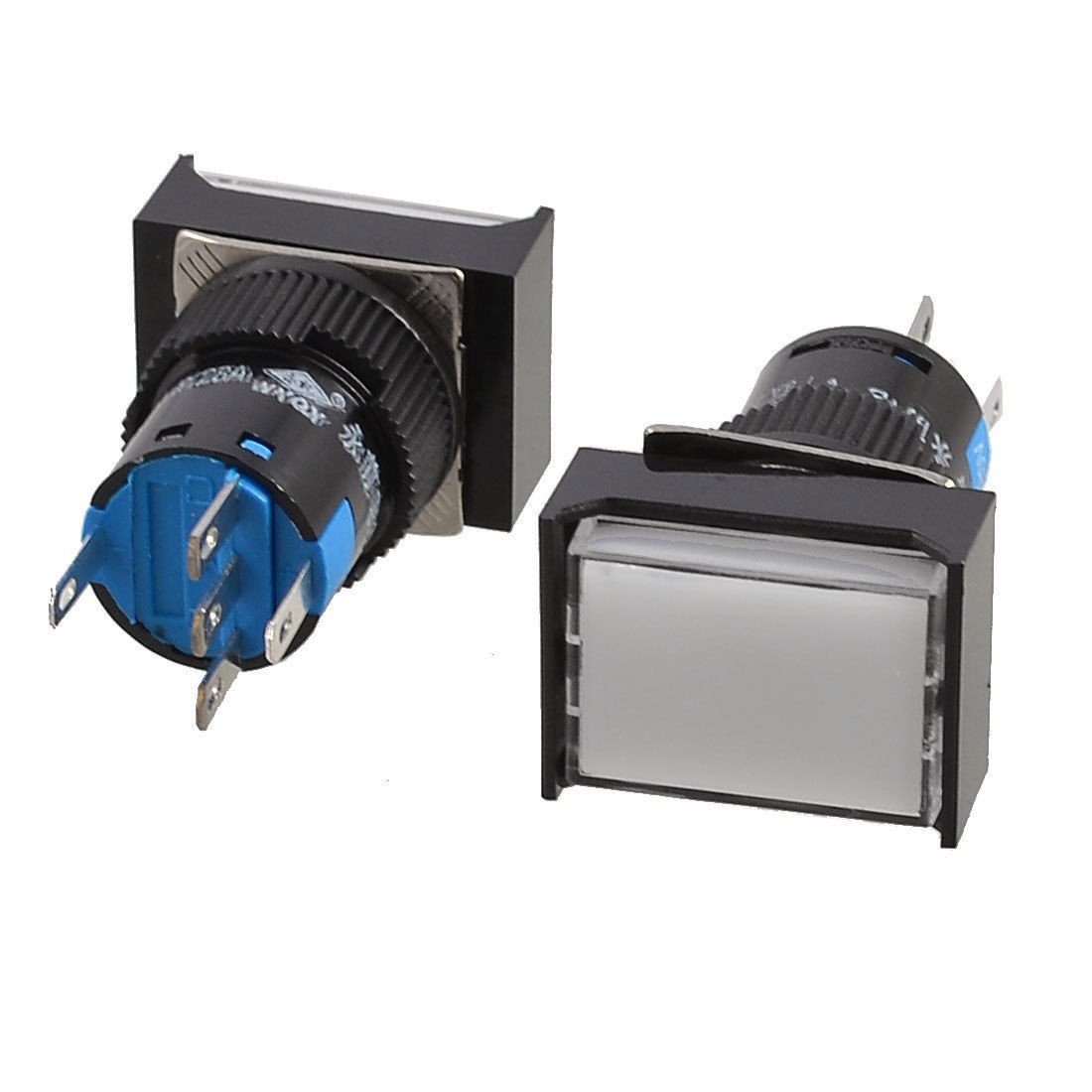 2 Pcs AC 220V White Light Lamp NO NC Momentary 16mm Push Button Switch 250VAC 5A