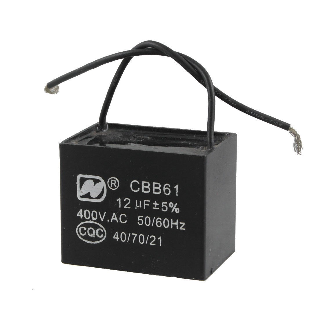 12uf MFD 400V AC 50/60Hz 2 Black Wire Electric Fan Capacitor CBB61