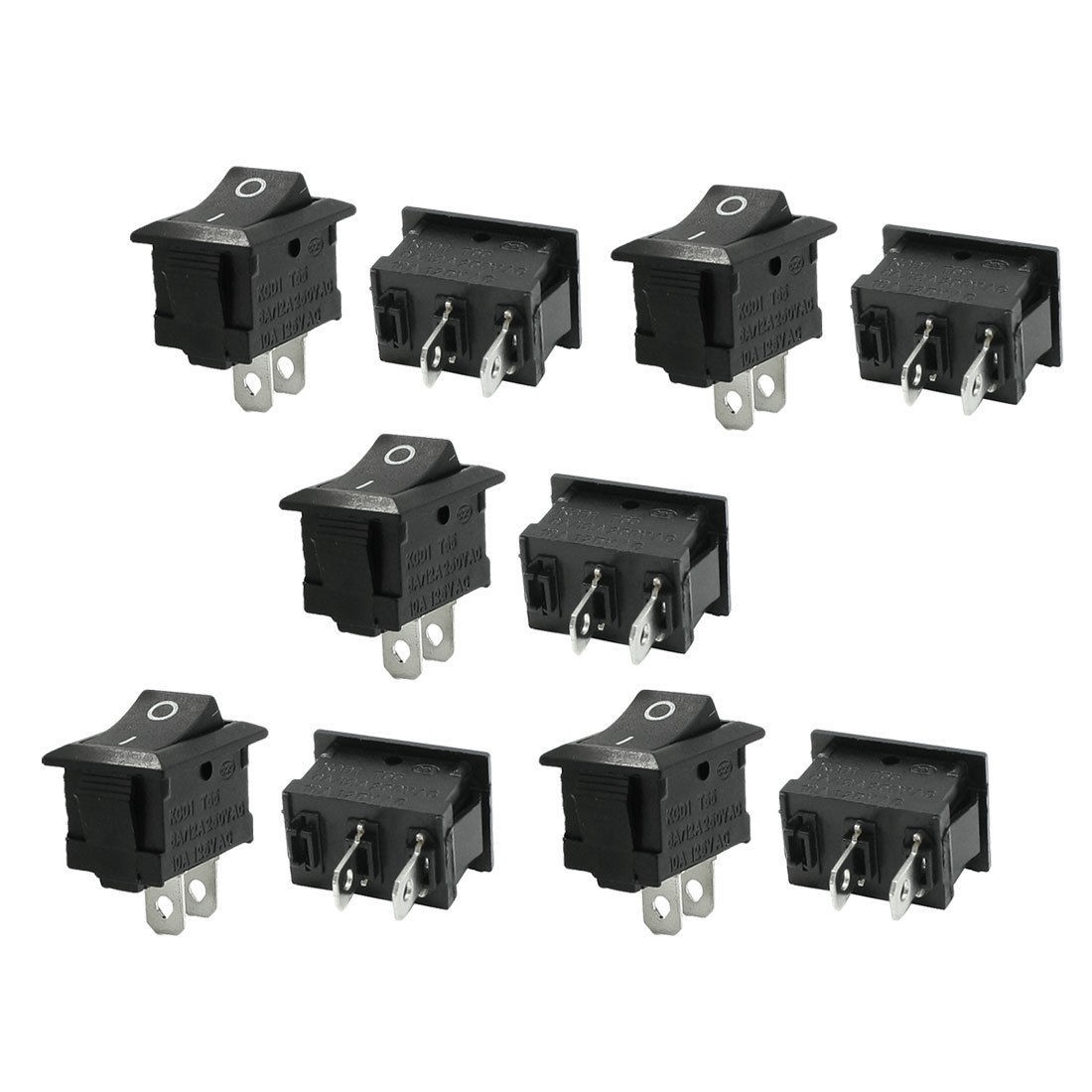 6A/12A 250VAC 10A 125VAC 2 Pin SPST Plastic Shell I/O Boat Rocker Switch 10 Pcs