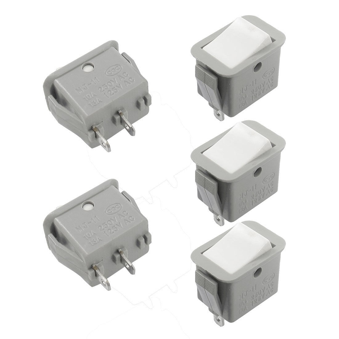 5 Pcs 2 Pin SPST On/Off Rocker Switch AC 10A/250V 13A/125V Gray