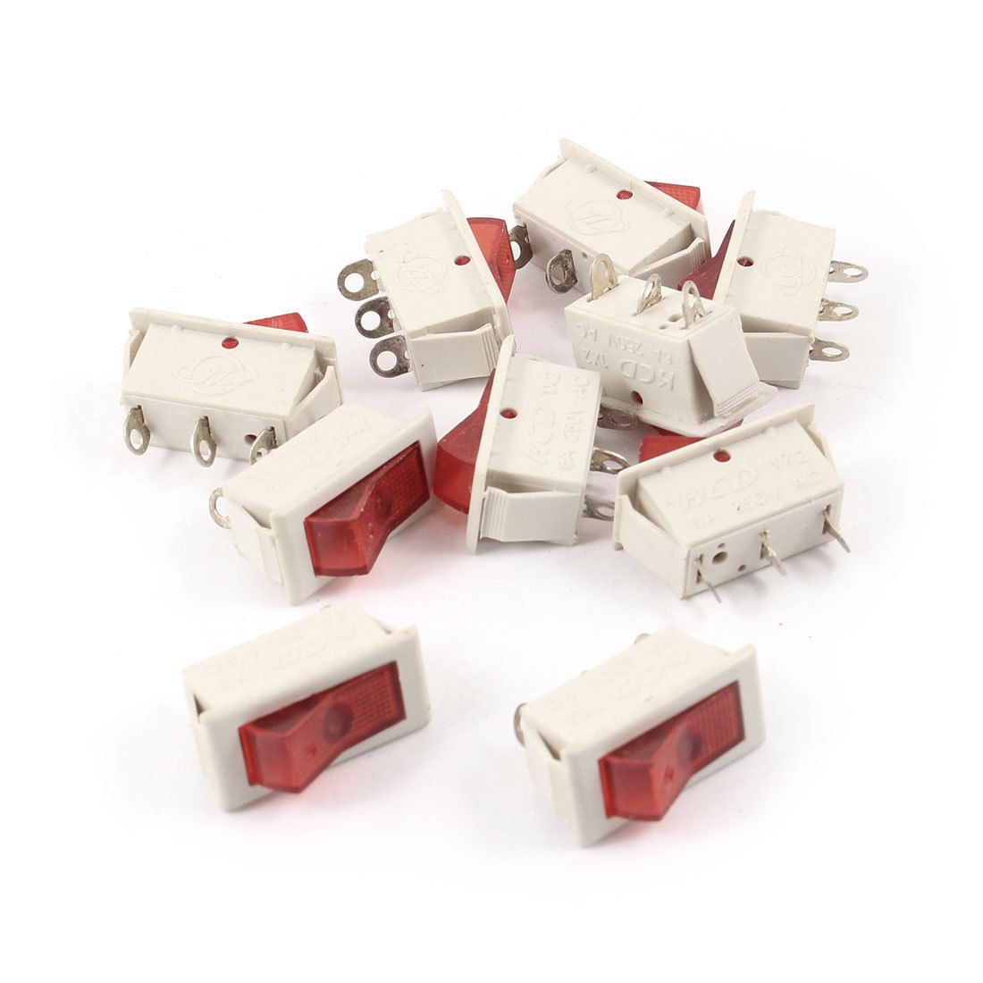 AC 250V 6A 3 Pins SPST Red Light Snap in Boat Rocker Switch 10 Pcs