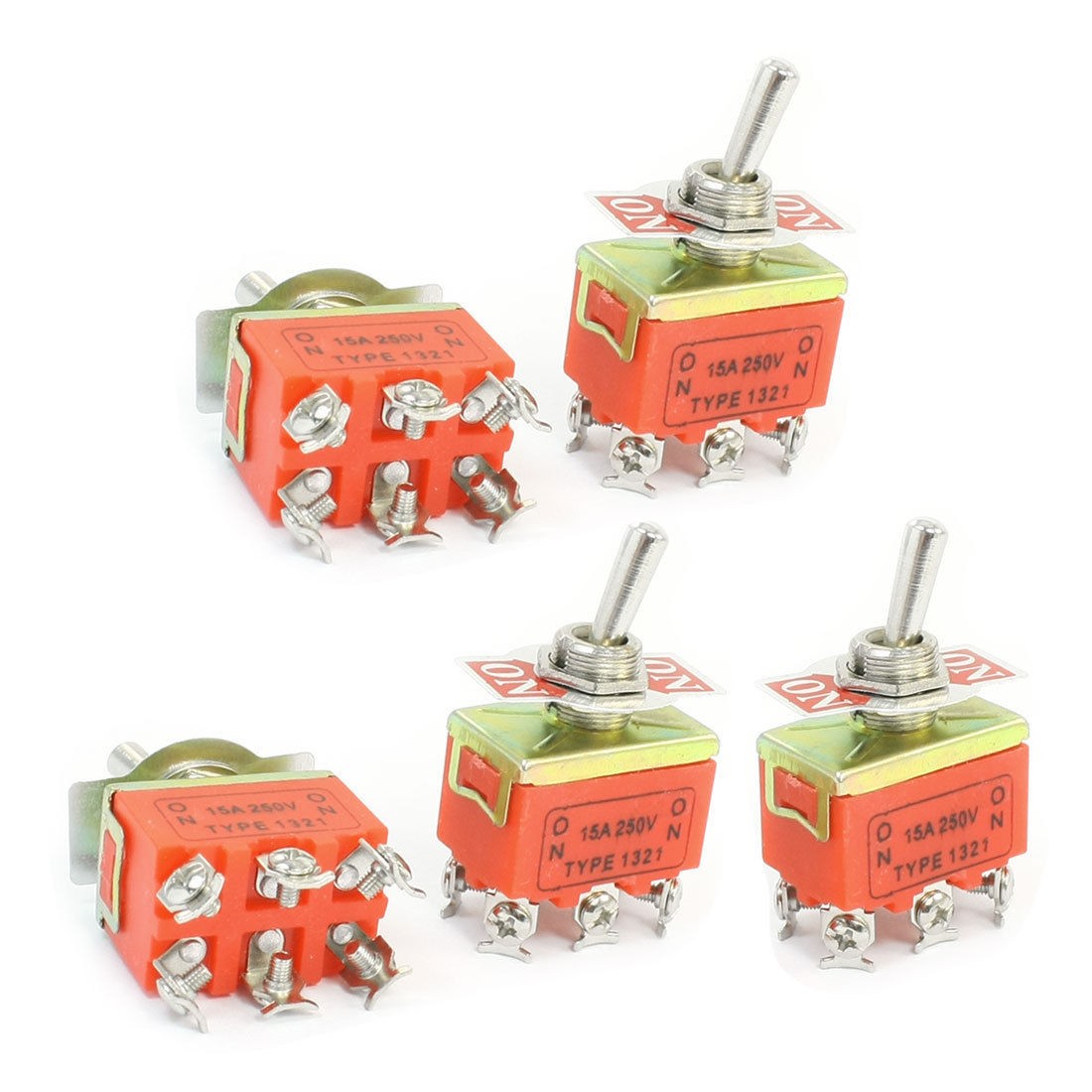 5 Pcs 2-Position ON-ON DPDT Self-Locking Toggle Switch AC 250V 15A