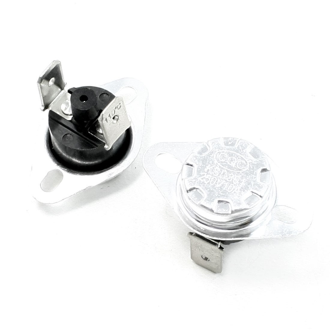 2 Pcs 110C Celsius NC. 2 Pin Bent Foot Design Manual Reset Thermostat 10A AC250V