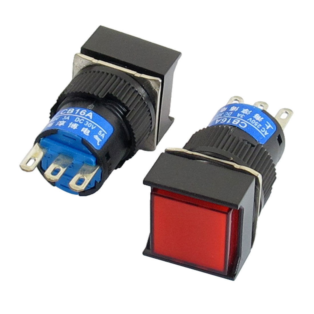 2Pcs AC 250V 3A SPDT 3P Red Square Latching Push Button Switch
