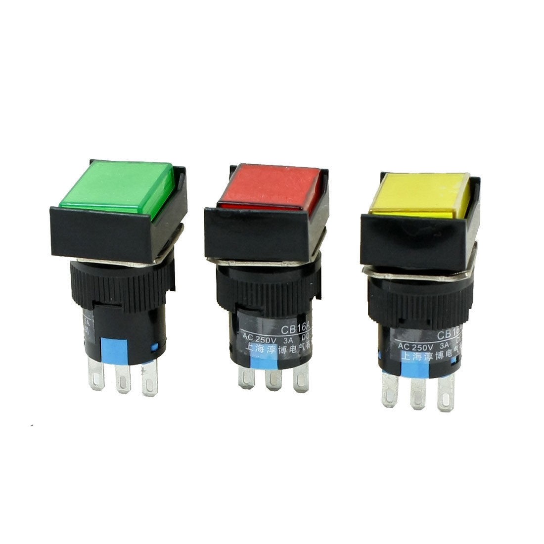 Latching NO NC SPDT Rectangle Pushbutton Switch AC 250V 3A 3Pcs