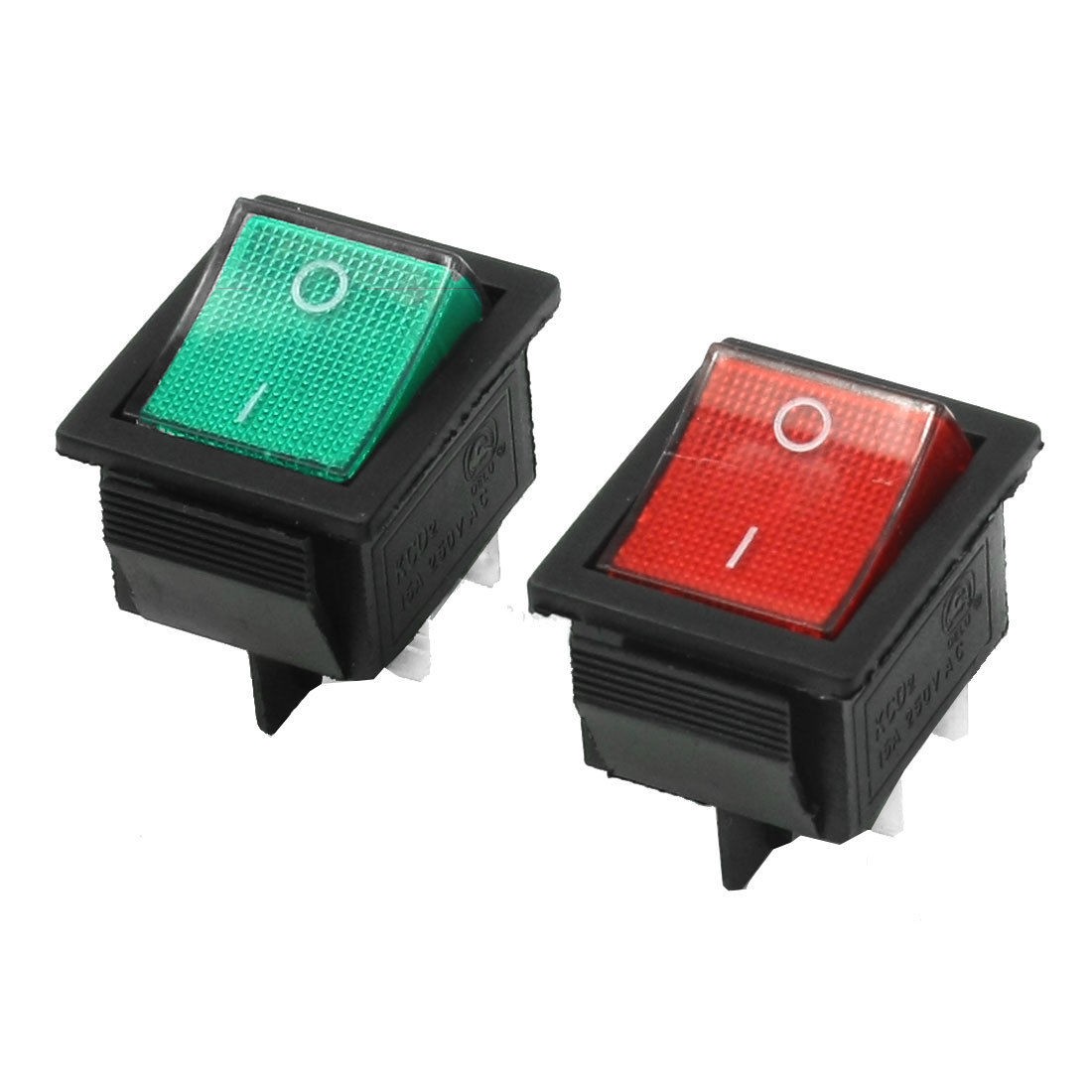 AC 250V 15Amp ON/OFF 4 Pin Green+Red Indicator DPST Snap in Rocker Switch 2 Pcs