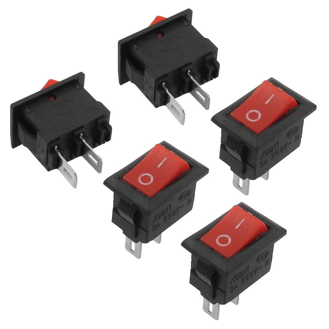 5 Pcs 2 Pin SPST On/Off Red Button Rocker Switch AC 3A 250V