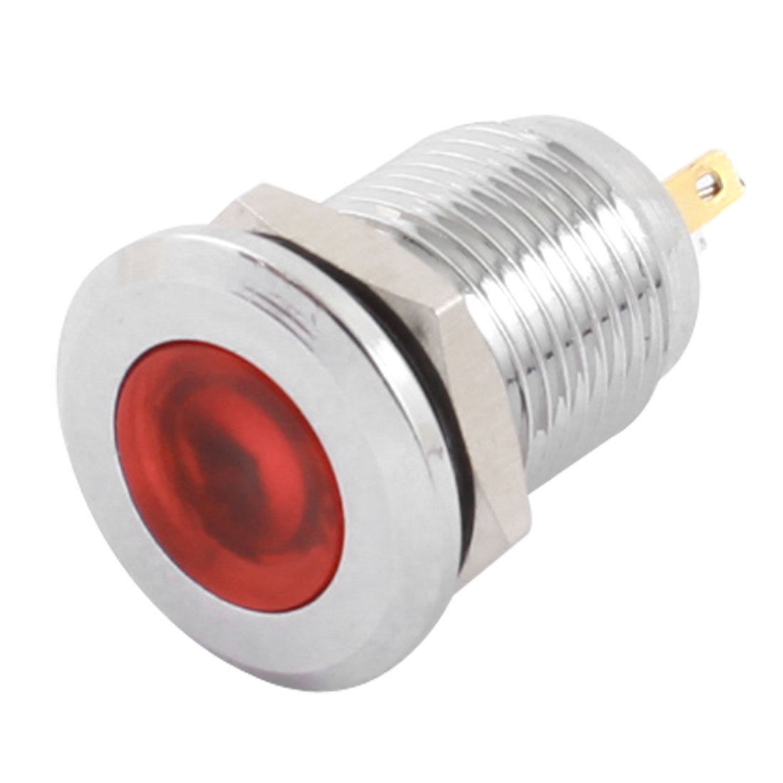 DC 24V 12mm Dia Thread 2-Pin Stainless Steel Red Signal Indicator Light Lamp