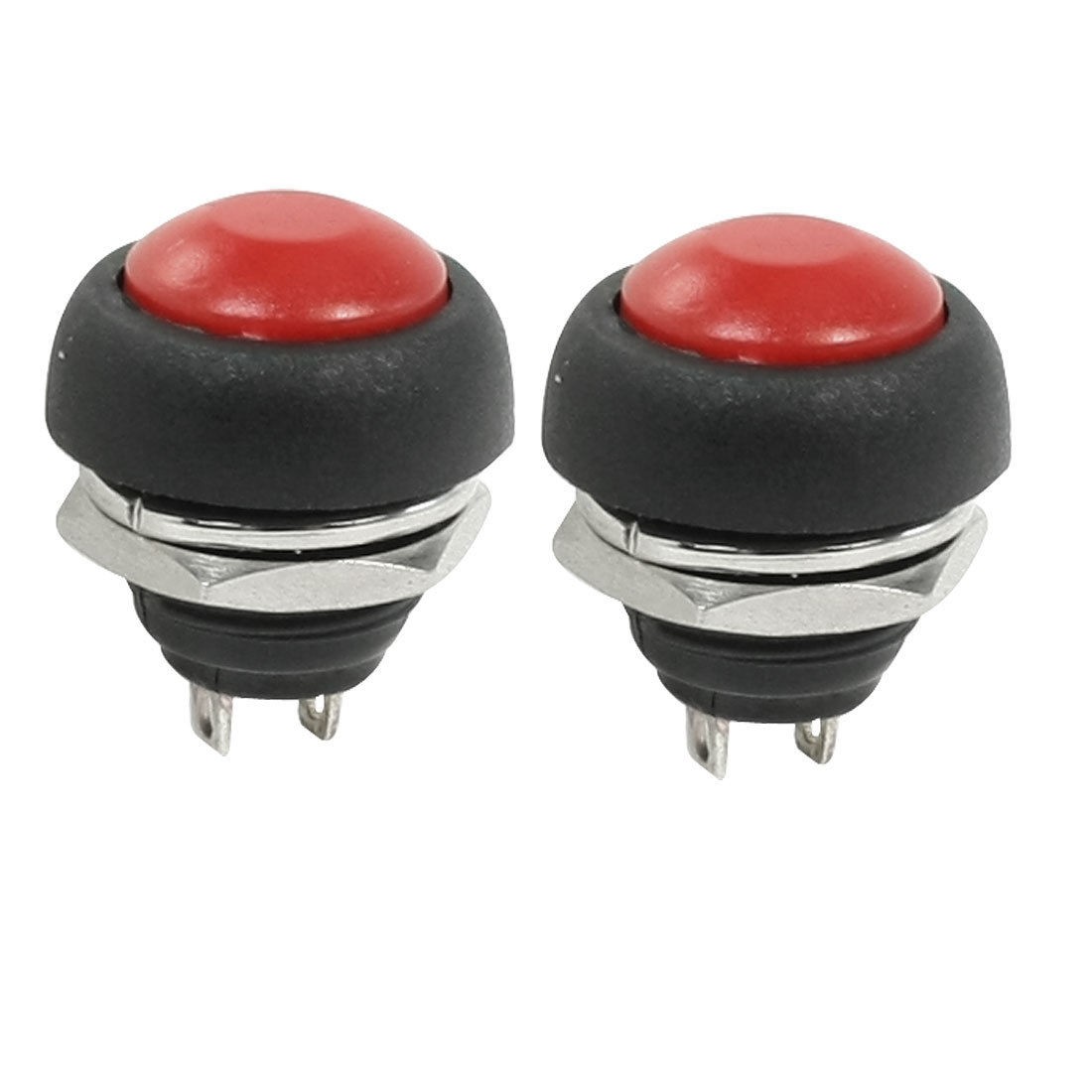 2 Pcs AC 250V 3A SPST Momentary Red Round Push Button Switch