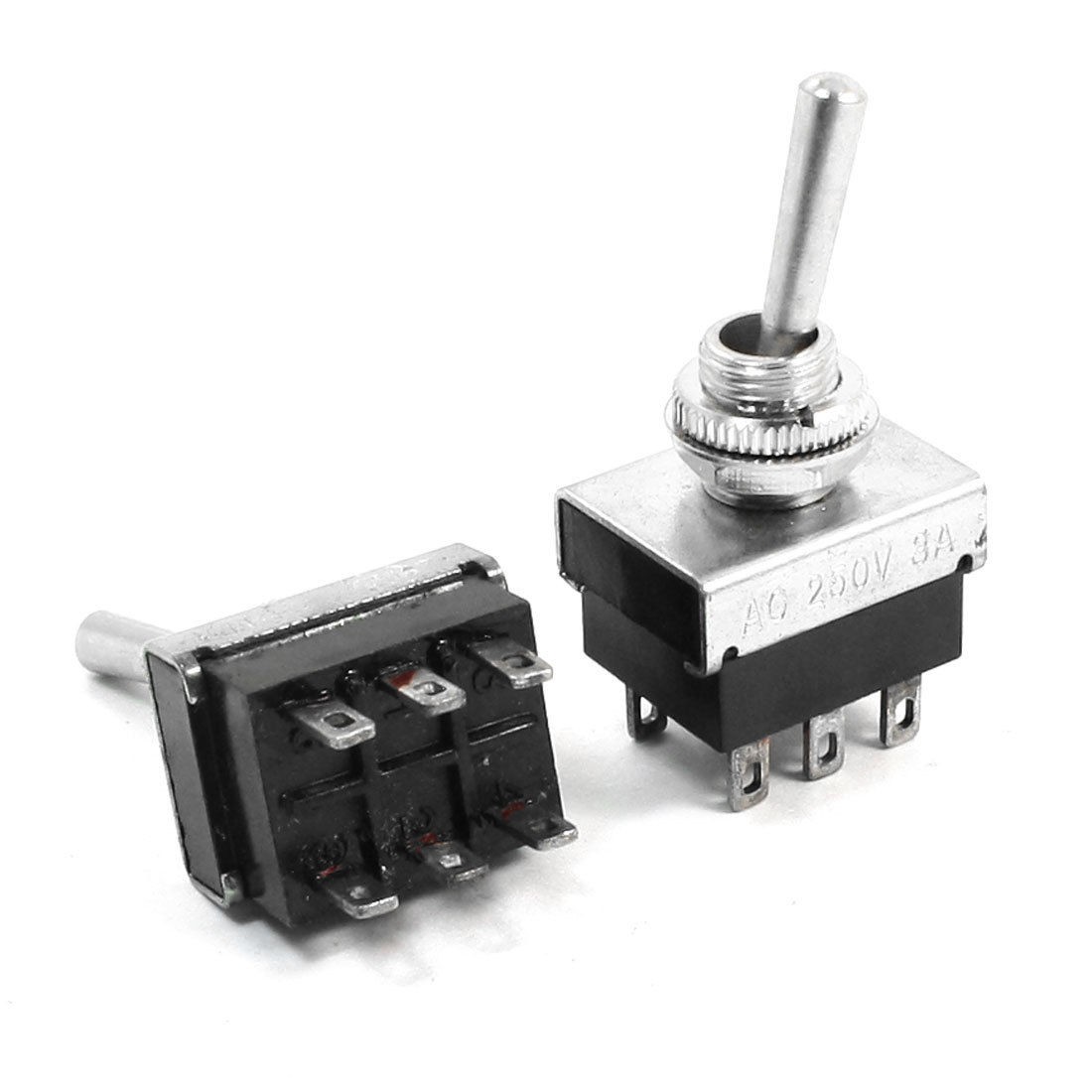 6mm Panel Mount ON/OFF DPDT Latching 6 Pin Toggle Switch AC 250V 3A KN4 2pcs