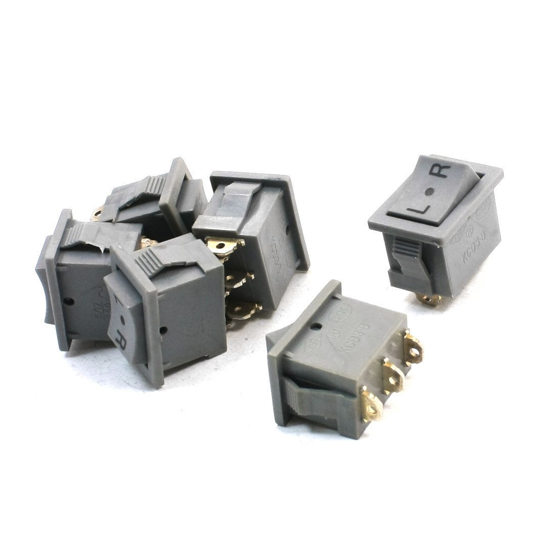 6Pcs AC 250V 6/12A ON/OFF/ON 3 Position SPDT Boat Rocker Switch Gray