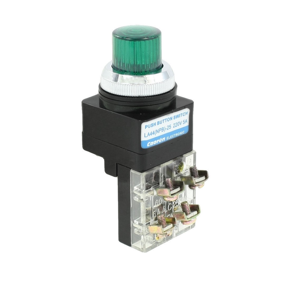 AC 220V 5A Panel Mounted NPB-25 Green Round Cap Momentary Push Botton Switch