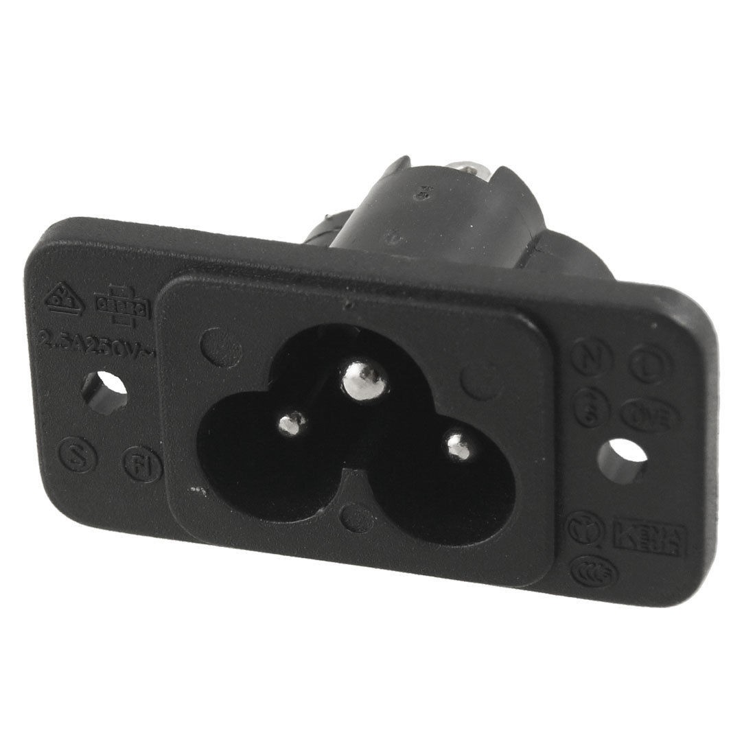 Black 3 Pin IEC320 C6 Inlet Plug Power Socket AC 250V 2.5A