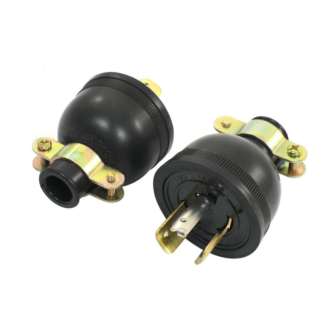 2Pcs 3 Pins Rewirable Power Cable Plug 250VAC 30A w Clamp