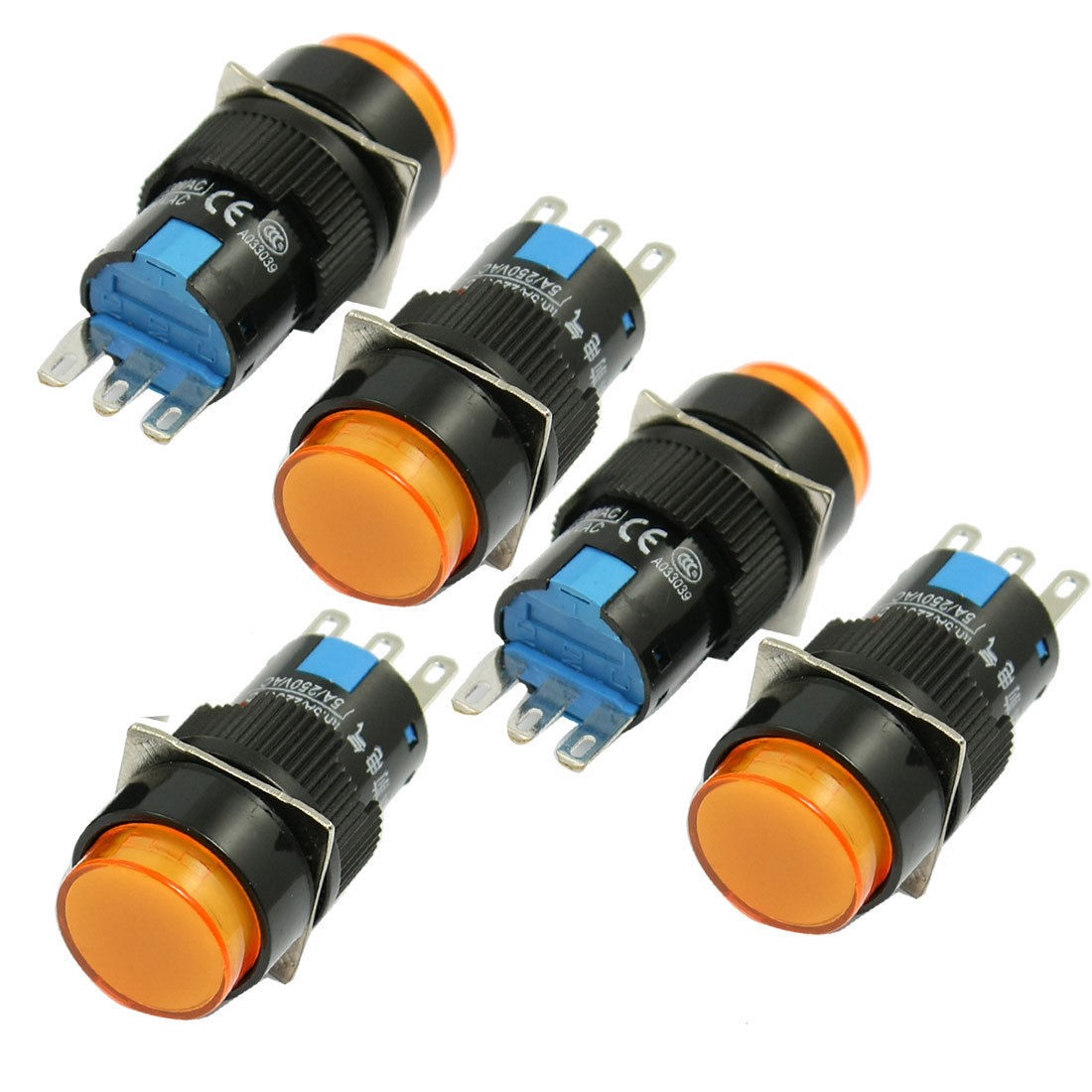 5 Pcs 3 Pin Momentary 1NO 1NC Orange Round Push Button Switch Ith AC 220V 5A