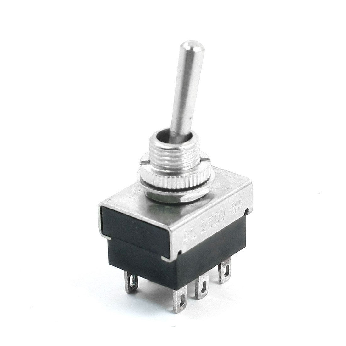 ON/OFF DPDT 6 Pin Terminal Rocker Type Electric Toggle Switch AC 250V 3A KN4