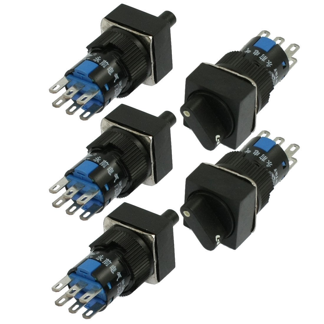 AC 250V 5A Square 3 Position 2NO 2NC Selector Push Button Switch 5 Pcs