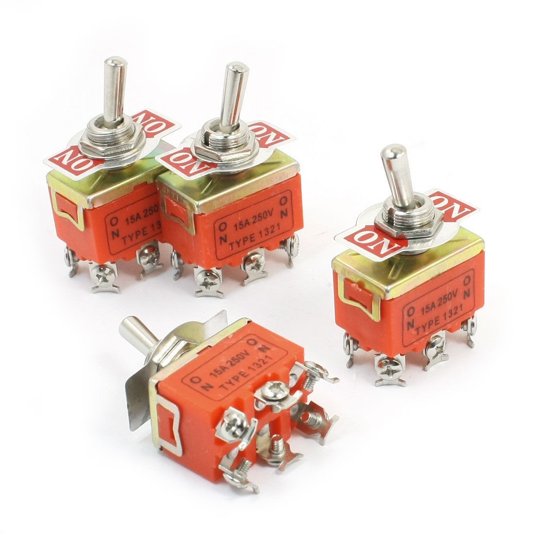 Panel Mount DPDT ON/ON 2 Position Toggle Switch AC 250V 15A E-TEN1321 4pcs