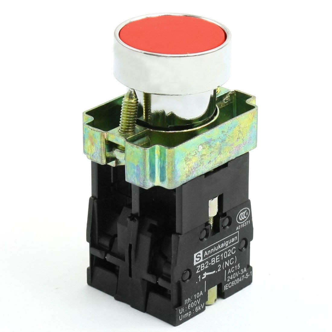 AC 240V 3A DPST NO NC Momentary Round Red Button Pushbutton Switch