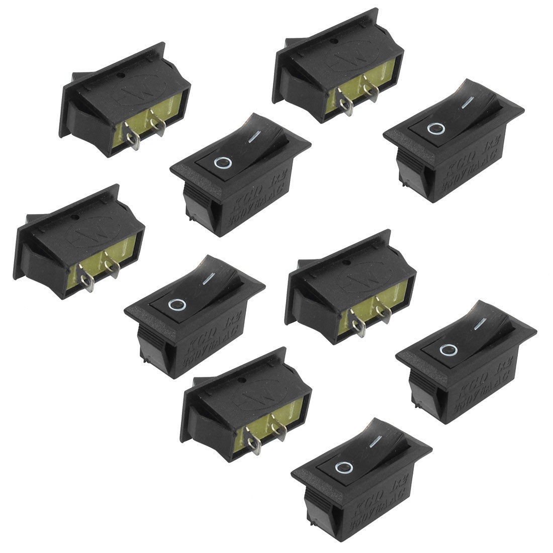 10 Pcs 2 Pin SPST On/Off Rocker Switch AC 6A 250V Black Hhutd