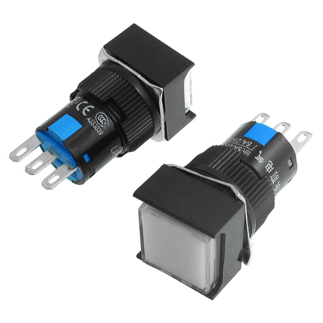 2 x 3P 1NO 1NC Momentary White Square Push Button Switch AC 220V 5A