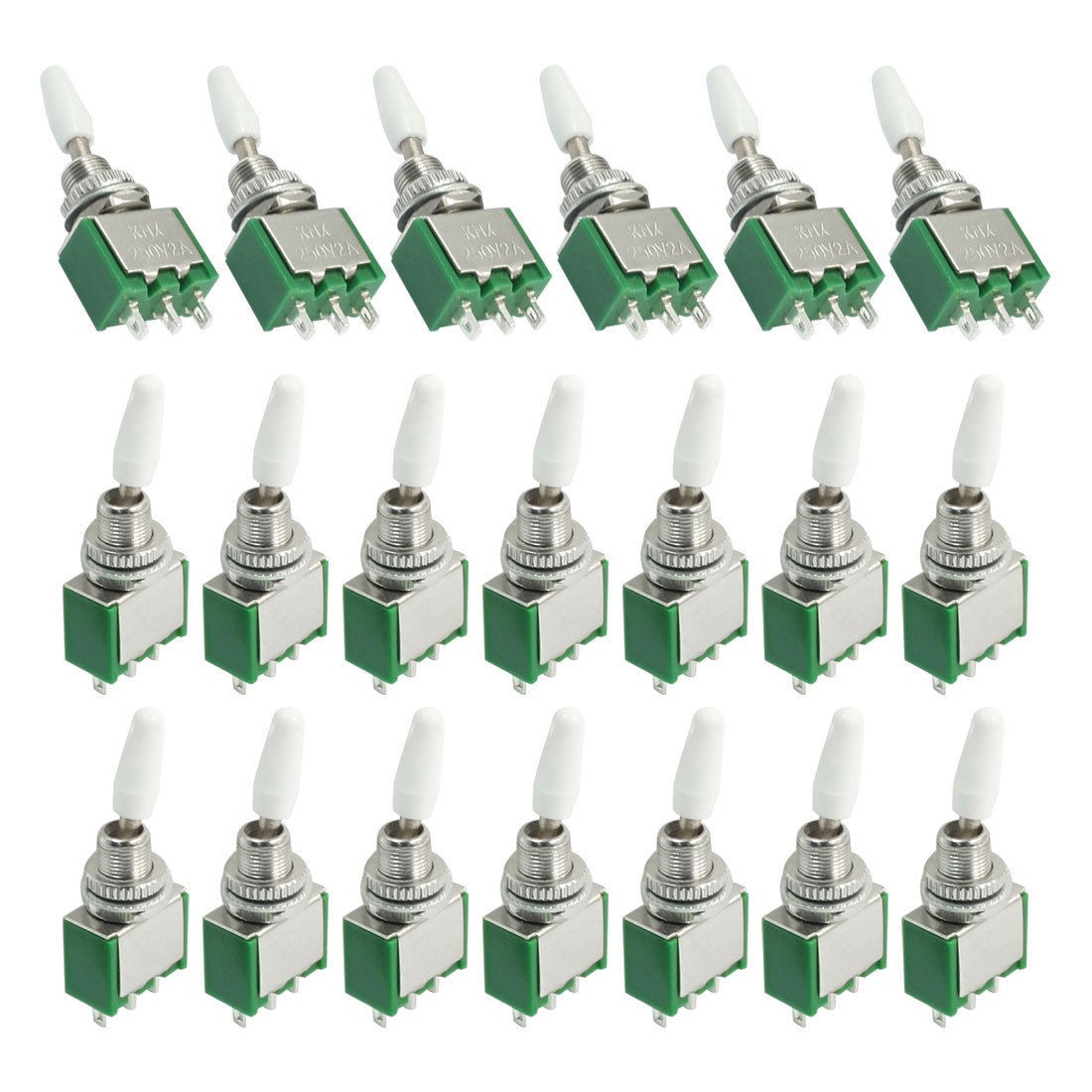SPDT 2 Position Self-Locking Rocker Type Toggle Switch AC 250V 2A Green 20pcs