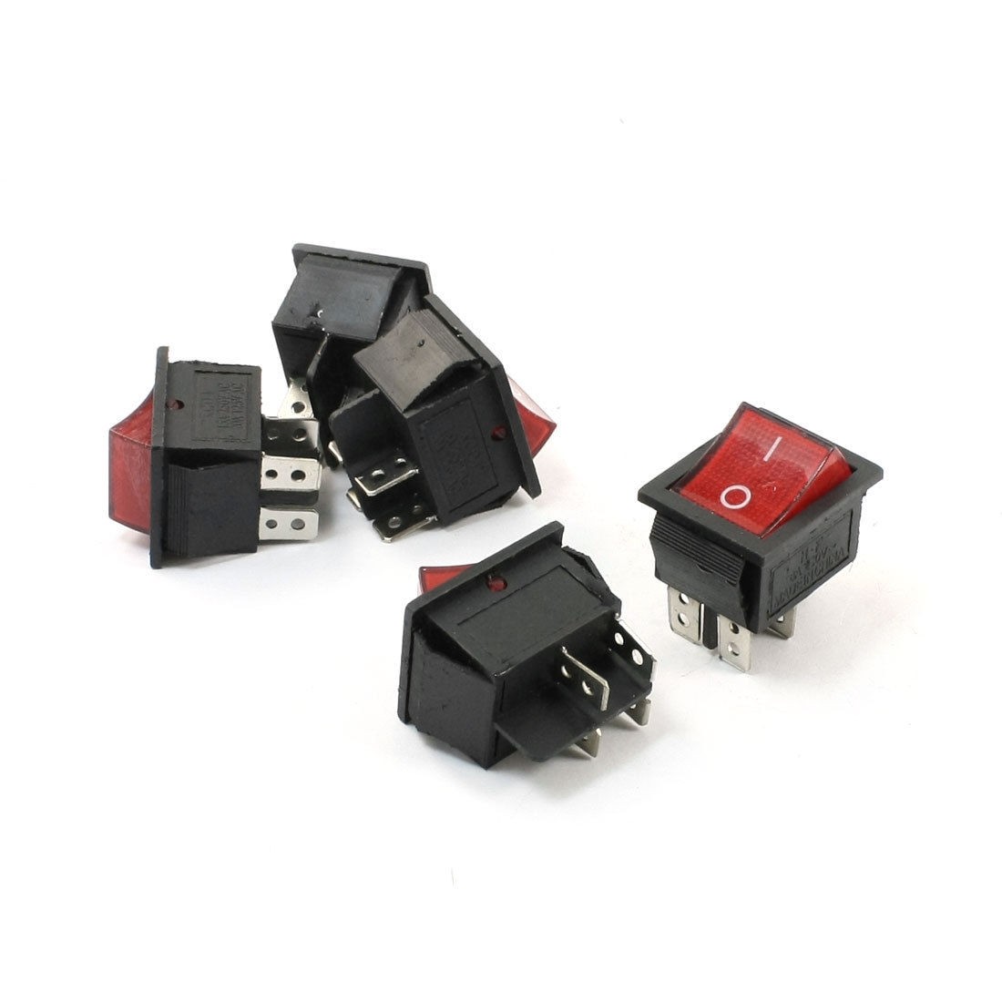 4 Pcs AC 250V 6A 4 Pin DPST ON/OFF Red Neno Light Rocker Switches