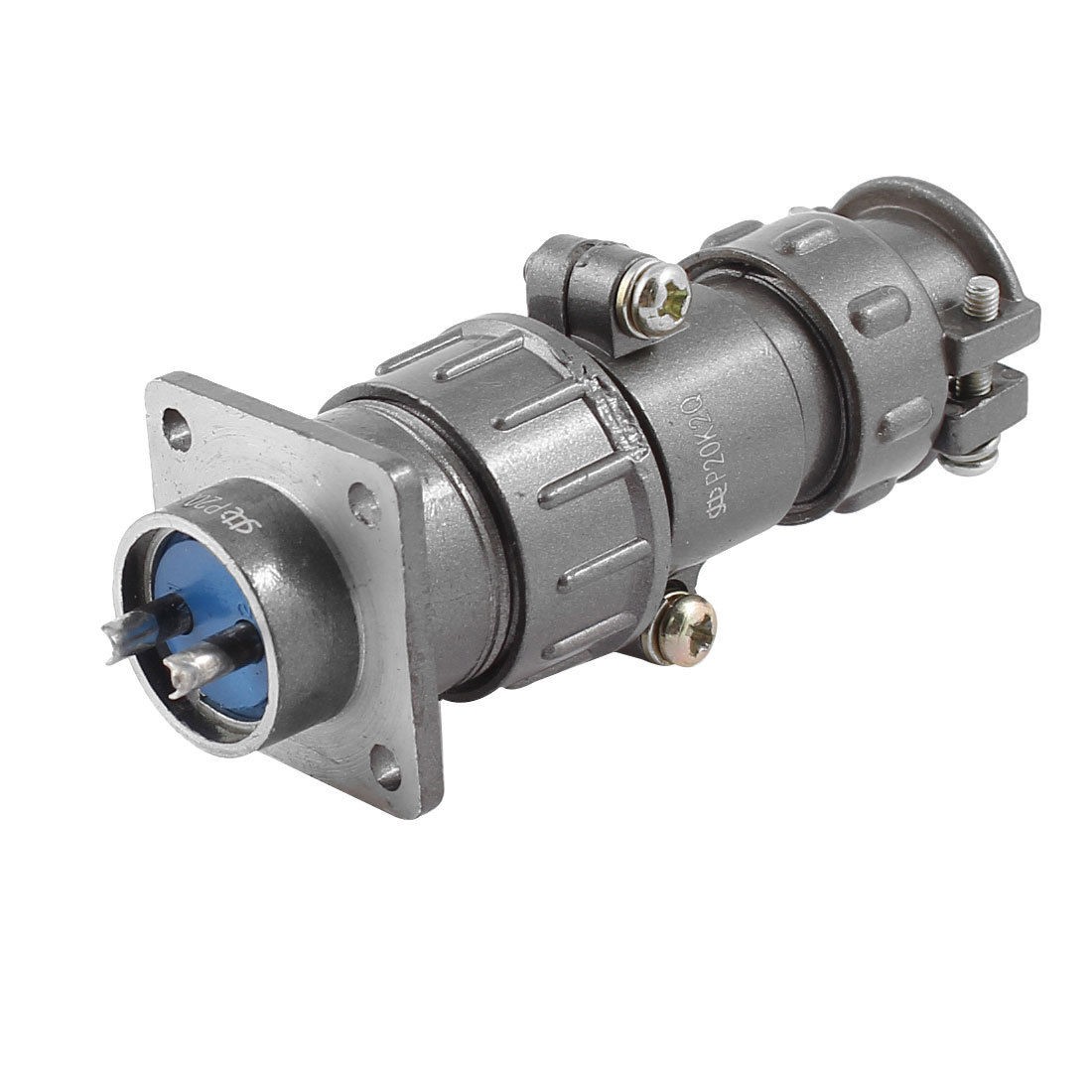 AC 250V 5A 20mm Thread Dia Flange Mounting 2 Pin Metal Aviation Plug Connector