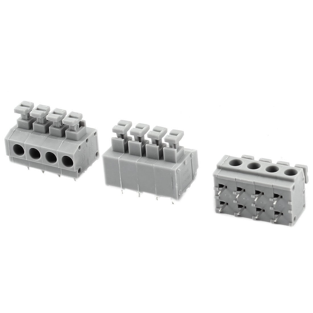 3pcs Straight 4 Positions 5.0mm PCB Board Screwless Spring Terminal Blocks Gray
