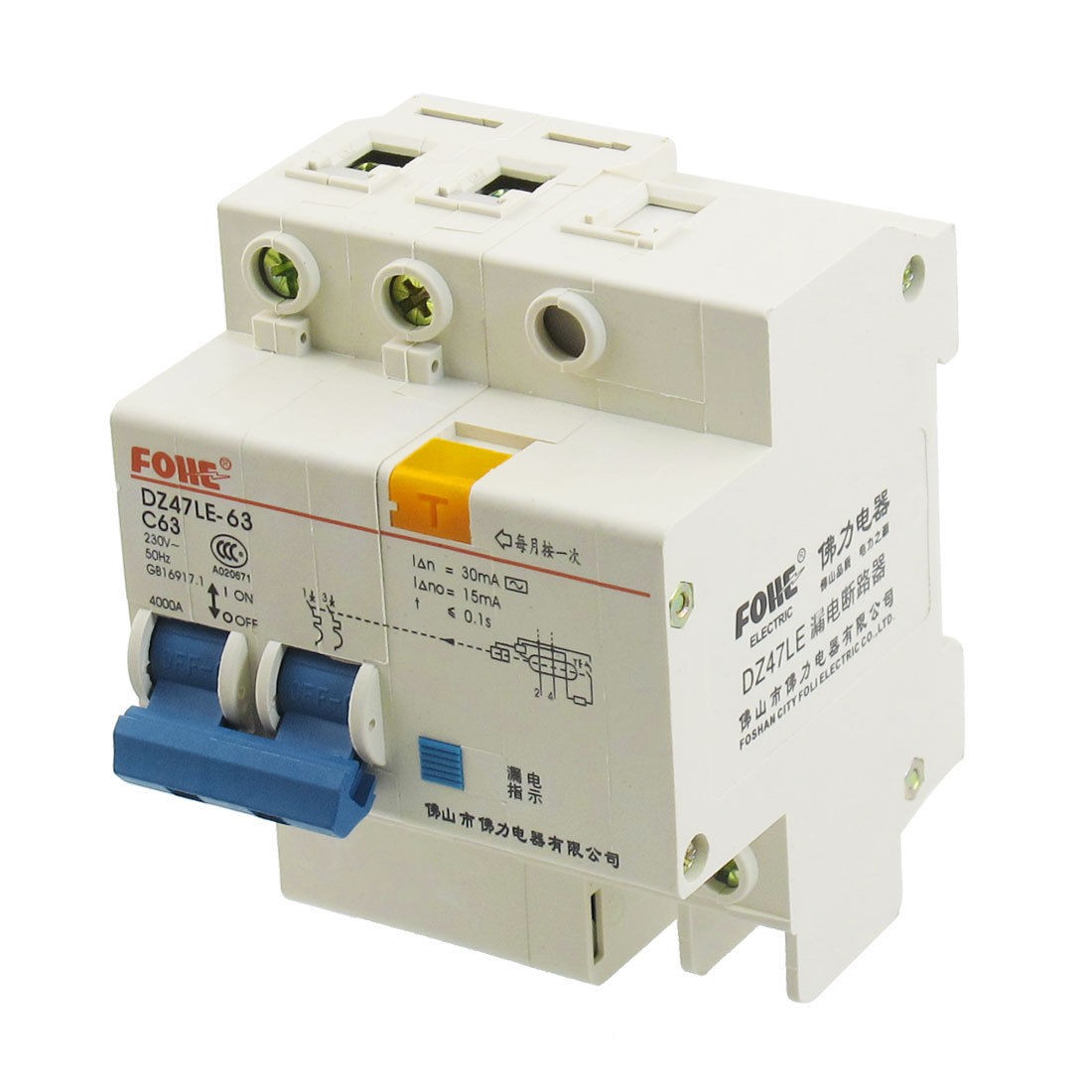 AC 230V 63A 2 Poles Overload Protection Earth Leakage Circuit Breaker 2P+N