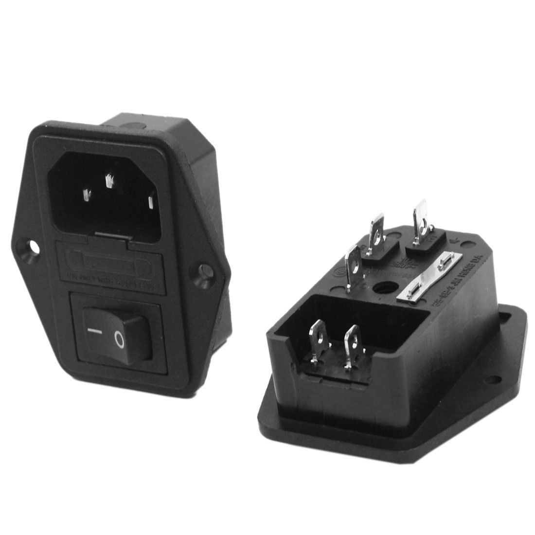 2Pcs AC 250V 10A C14 Socket Power Adapter w Black On/Off Rocker Switch