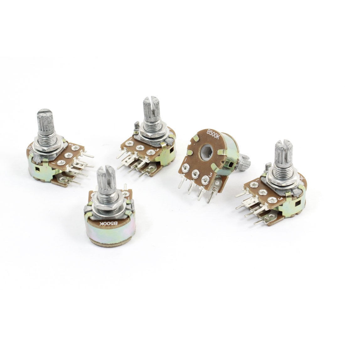 5 Pcs 500K Ohm Knurled Shaft Adjust Double Linear Potentiometers AC 250V
