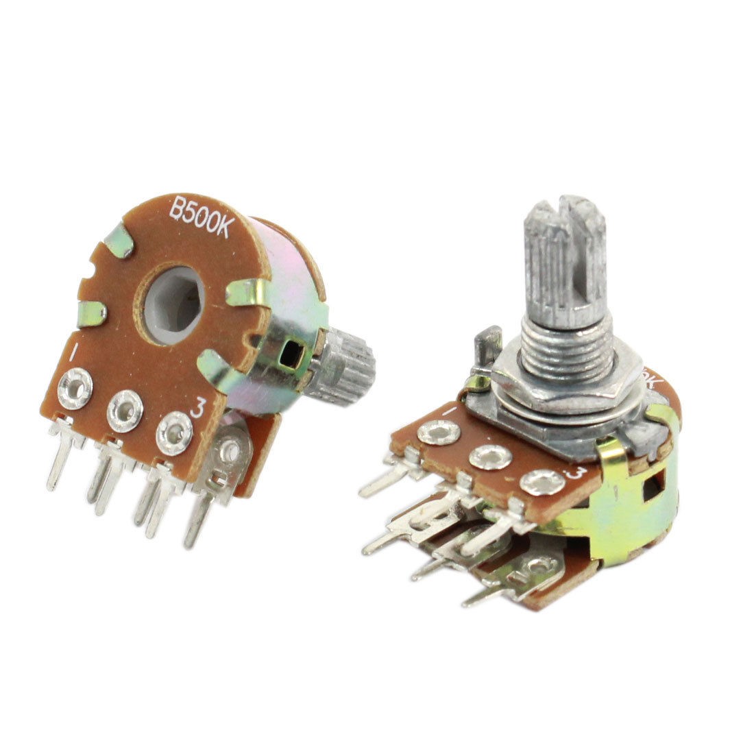 2 Pcs 500K Ohm Knurled Shaft Adjustable Dual Linear Potentiometers AC 250V