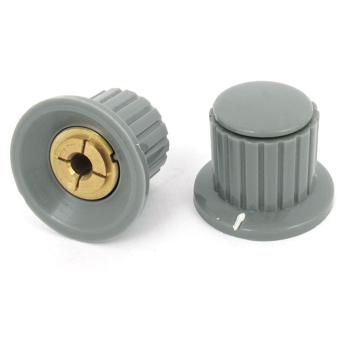 2 Pcs 4mm Shaft Insert Dia Brass Tone Core Potentiometer Control Knobs Gray