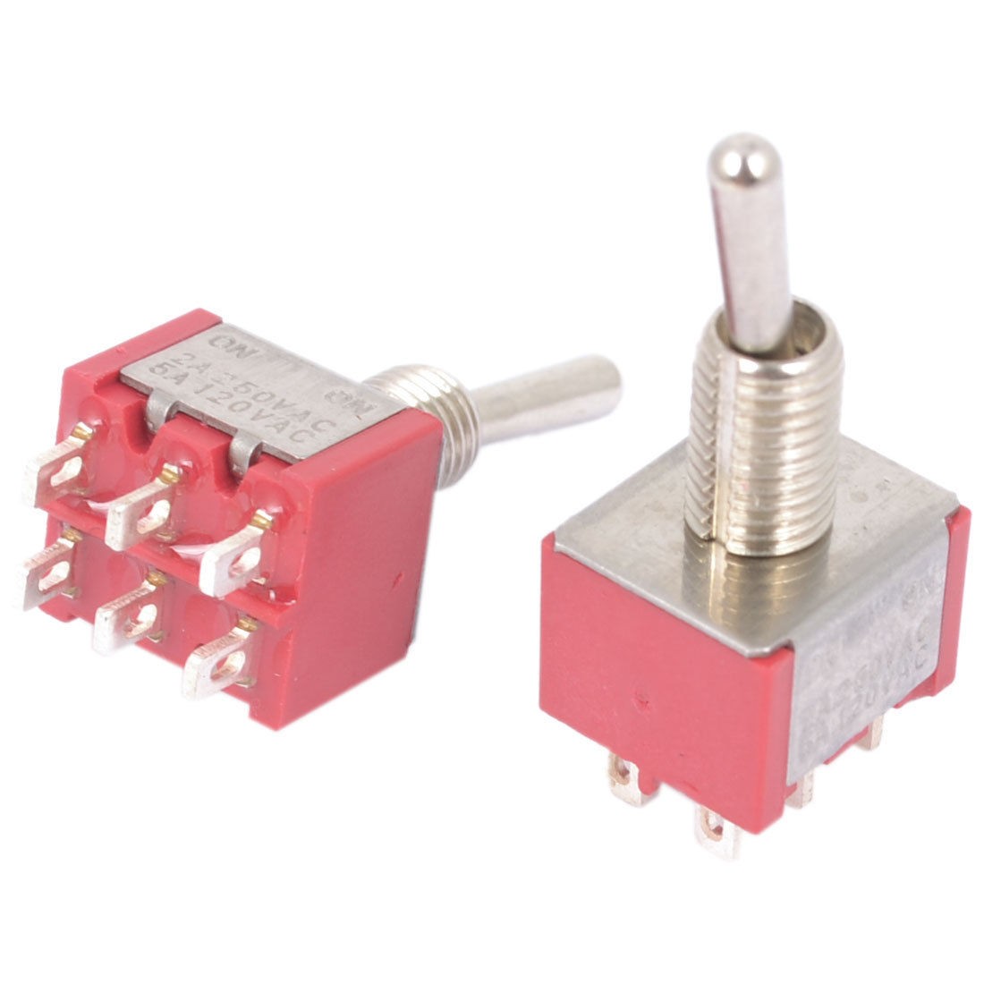 AC 2A 250V 5A 12V Rocker Type DPDT Latching 6 Terminals Toggle Switch 2pcs