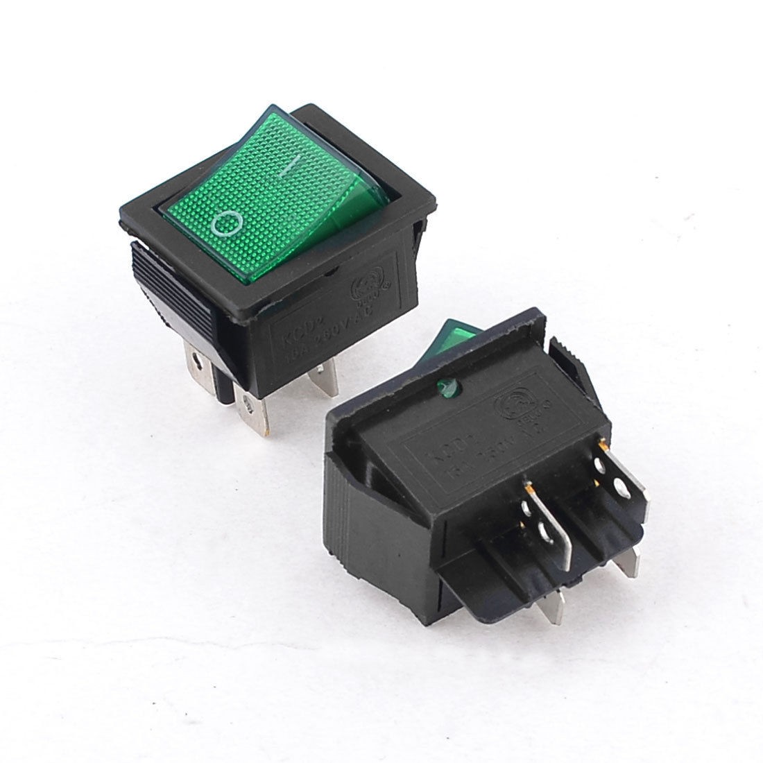 AC 250V 15Amp ON/OFF 4 Pin Green Indicator DPST Snap in Rocker Switch 2 Pcs