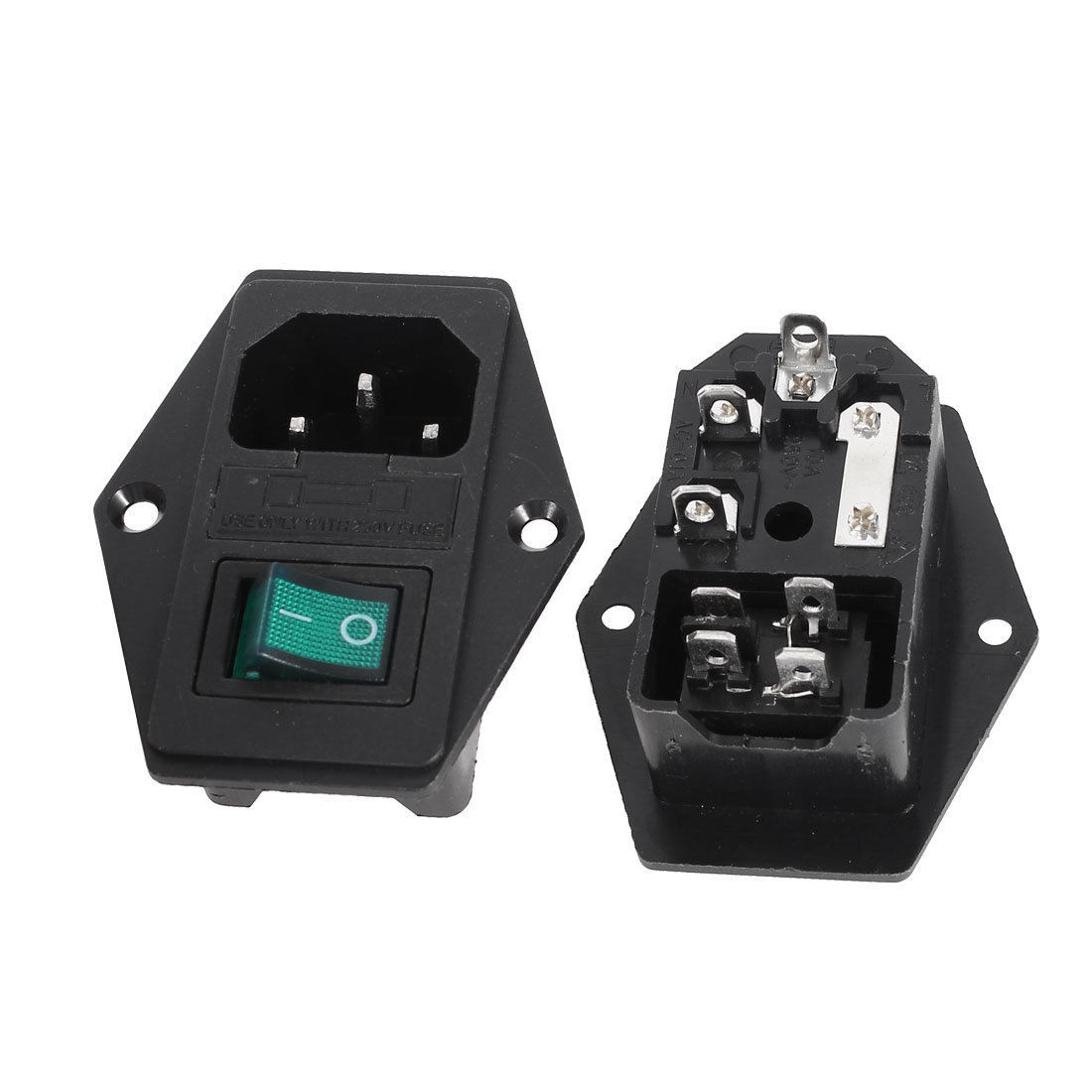 2 x Green Lamp Rocker Switch Fuse Holder IEC C14 Inlet Power Socket AC 250V