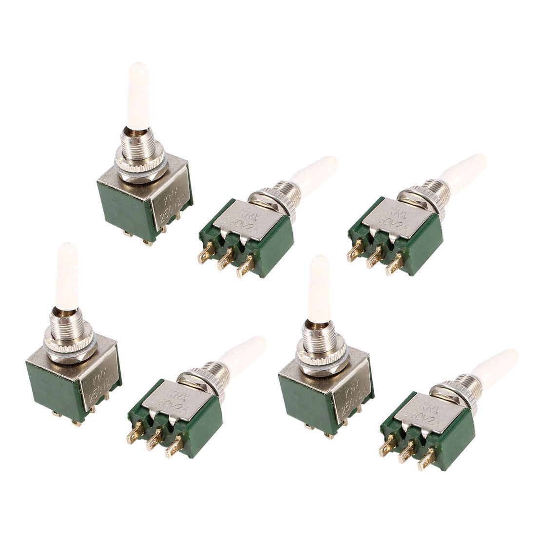 7 Pcs AC250V 2A SPDT 1NO 1NC 3 Pins 2 Positions Toggle Switch Green