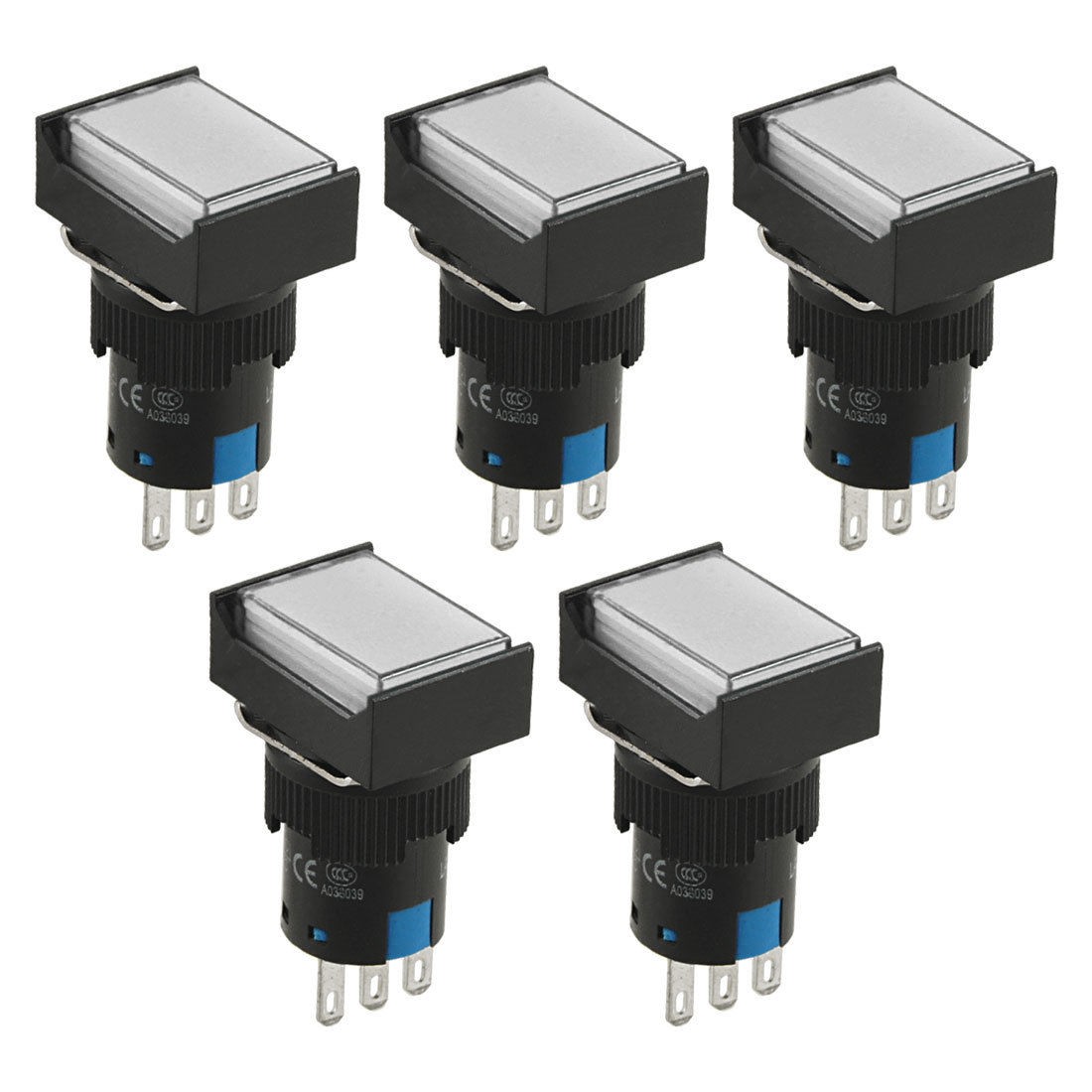 AC 250V 5A 1NO 1NC Latching White Rectangular Push Button Switch 5 Pcs