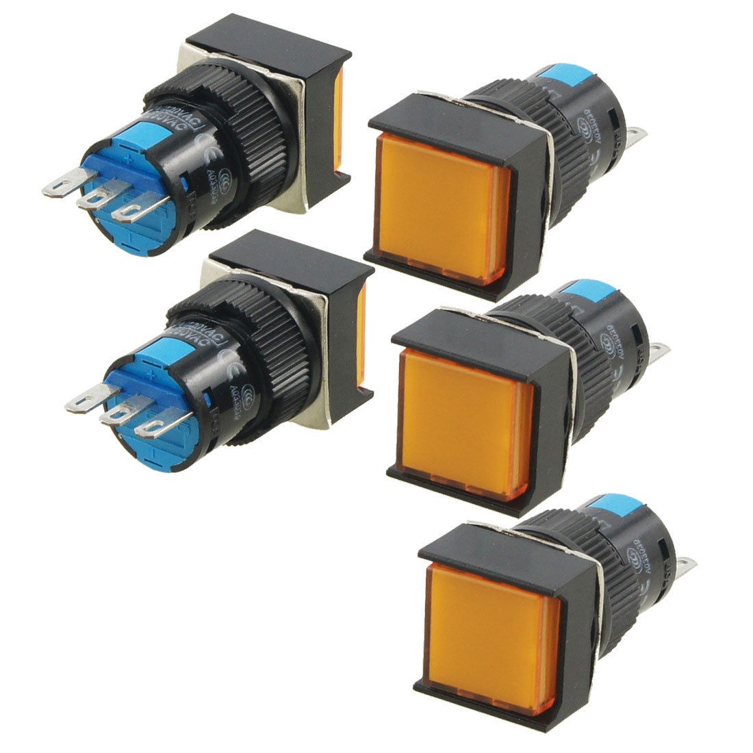 5 Pcs AC 250V 5A Pabel Mount 1NO 1NC Orange Latching 16mm Push Button Switch