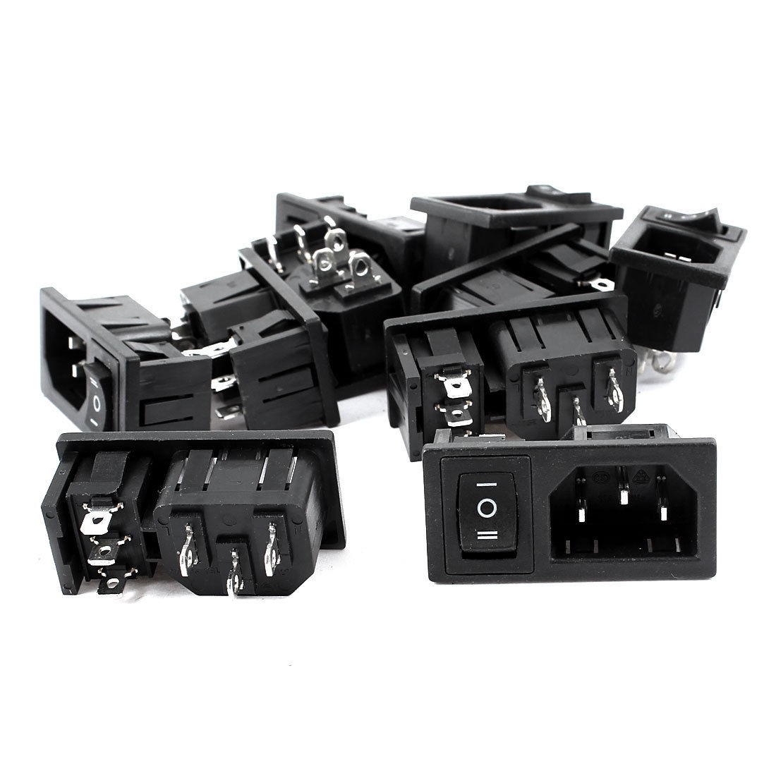 10Pcs 3 Position 3P SPST Rocker Switch IEC320 C14 Inlet Power Socket AC 10A 250V