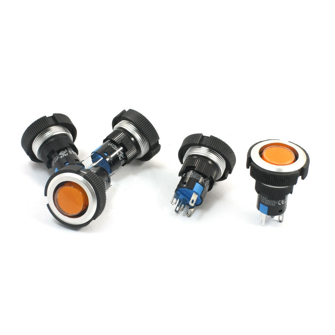 24V 22mm SPDT 5-Pin Self-Locking Orange Lamp Plastic Push Button Switch 5 PCS