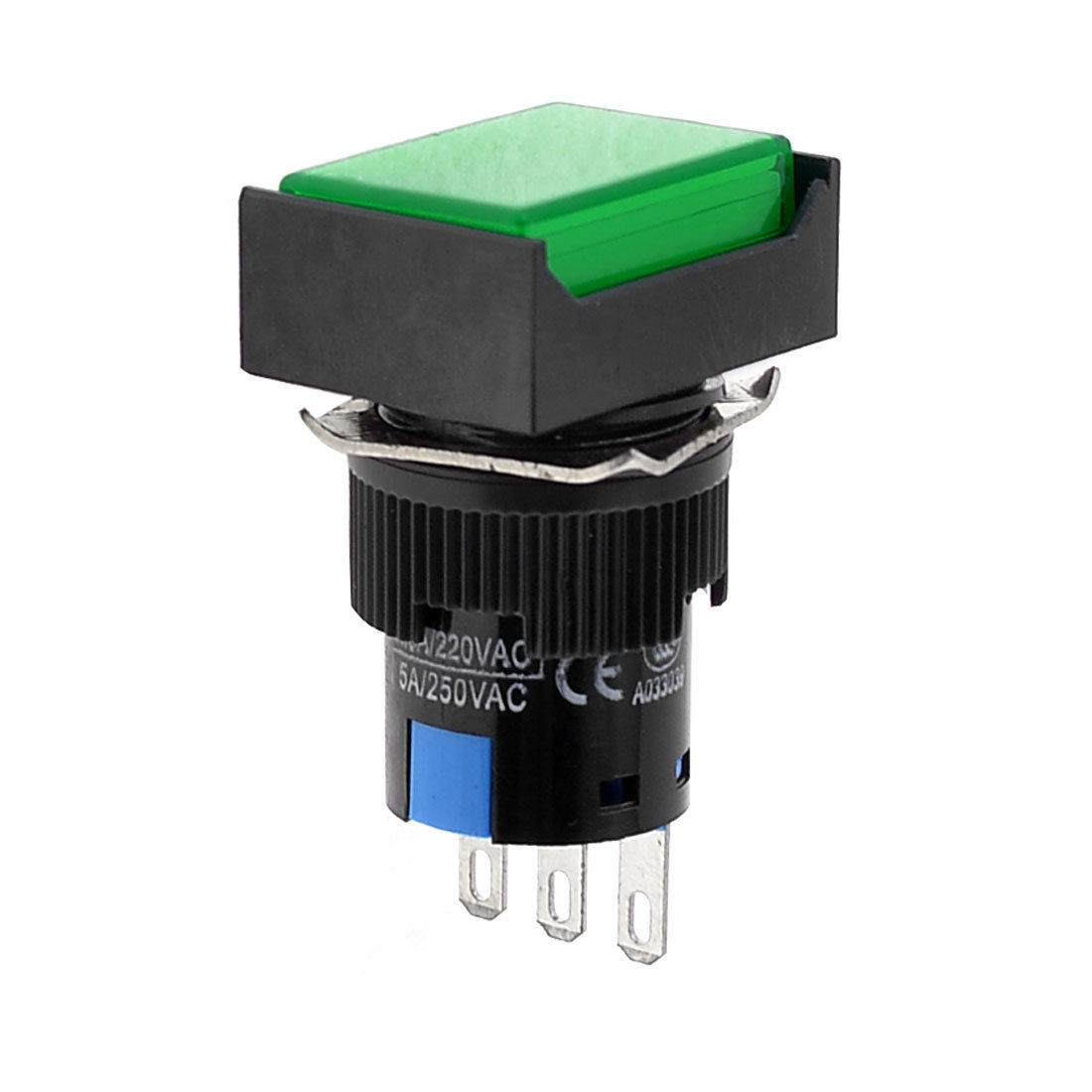 SPDT Green Cap Non Locking 1NO 1NC Type Push Button Switch AC 250V 5A