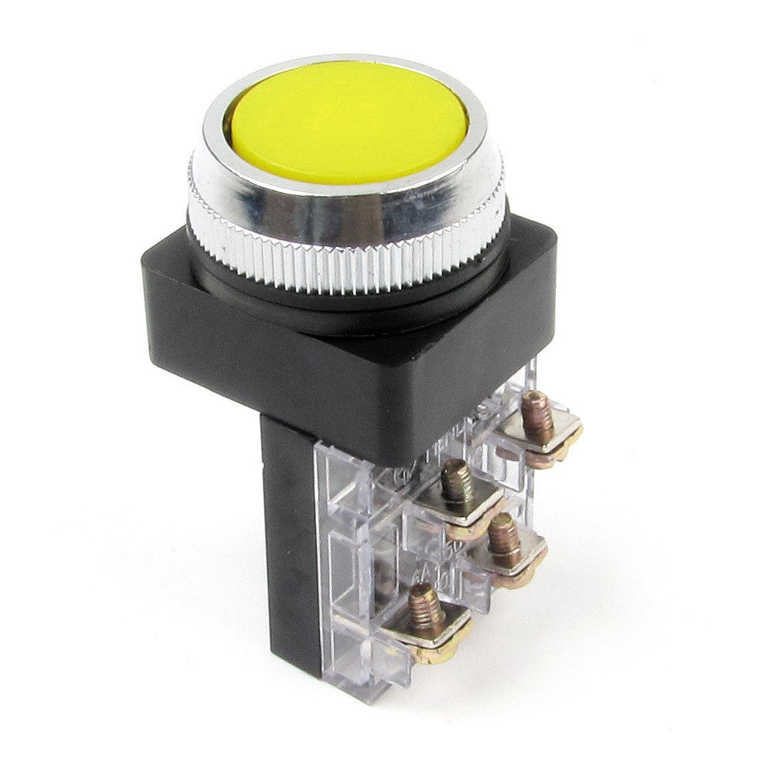 AC250V 6A 1NO 1NC DPST Yellow Flat Push Button Switch Momentary