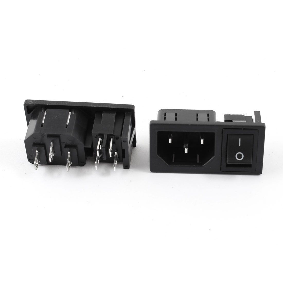 2 Pcs 4Pin On-Off Rocker Switch IEC320 C14 Inlet Power Socket AC 15A 250V