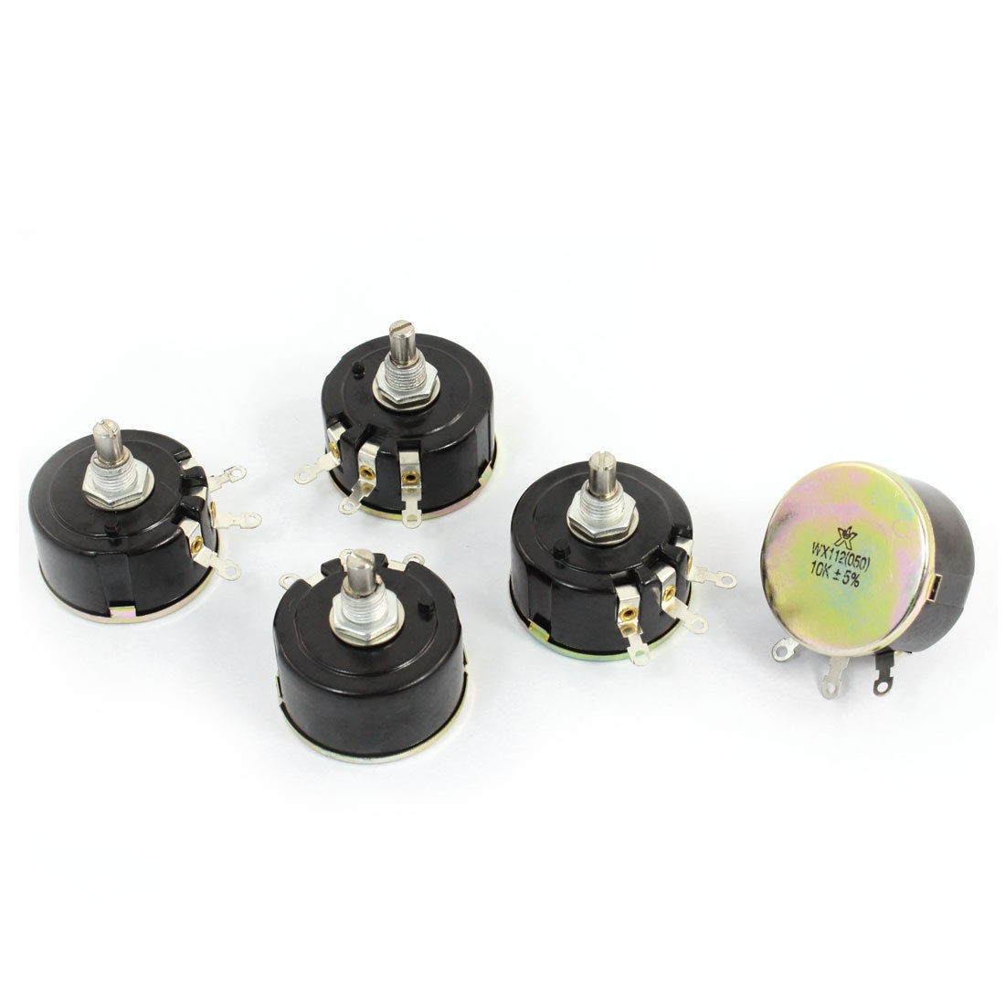 5 Pcs WX112(050) 6mm Shaft 3 Terminals Wire Wound Potentiometer 10K Ohm 5W